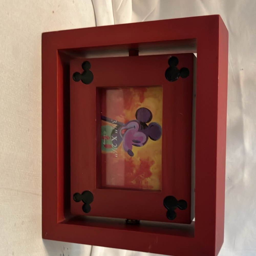 New.  Disney Reversible Mickey Mouse frame with mouse cut details. Nice redwood - Picture 2 of 12